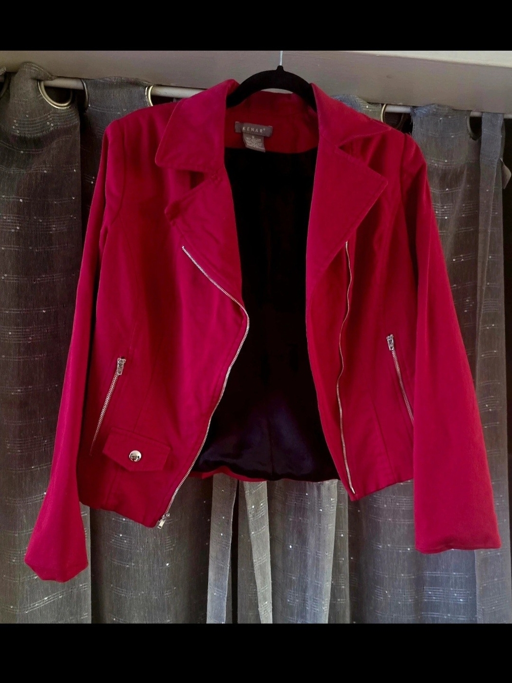 Vintage Kenar Red Blazer Biker Jacket Cotton Women's Size 8
